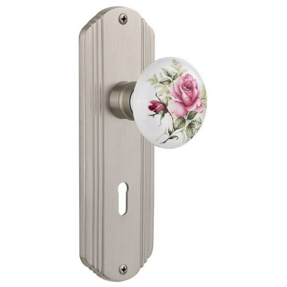 Nostalgic Warehouse Decros_Psg_238_Kh Vintage Porcelain Painted Rose Passage Door Knob Set