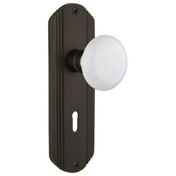 Nostalgic Warehouse Decwhi_Dp_Kh Vintage White Porcelain Dummy Door Knob Set - Bronze