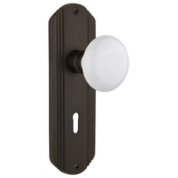 Nostalgic Warehouse Decwhi_Sd_Kh Vintage White Porcelain Single Dummy Door Knob - Bronze