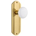 thumbnail image 1 of Nostalgic Warehouse Decwhi_Dp_Nk Vintage White Porcelain Dummy Door Knob Set - Brass, 1 of 7