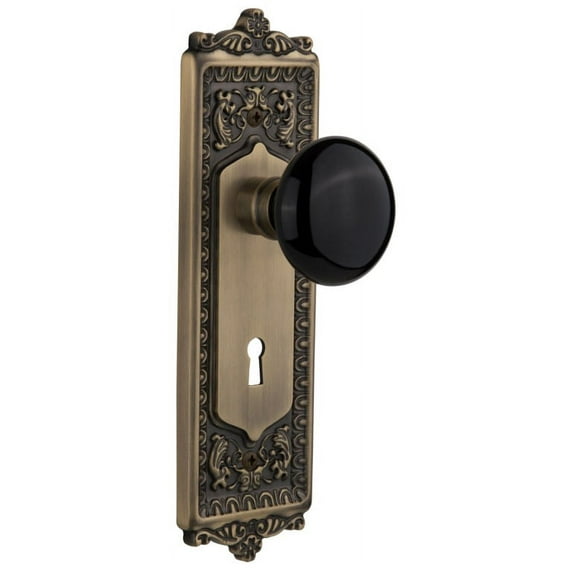 Nostalgic Warehouse Eadblk_Prv_238_Kh Vintage Black Porcelain Privacy Door Knob Set -