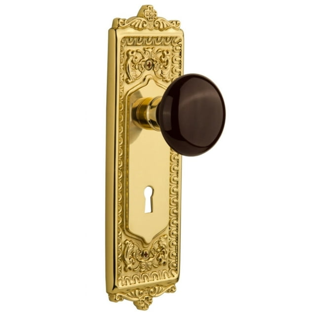 Nostalgic Warehouse Eadbrn_Dp_Kh Brown Porcelain Dummy Door Knob Set - Brass