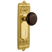 Nostalgic Warehouse Eadbrn_Prv_238_Kh Brown Porcelain Privacy Door Knob Set - Brass