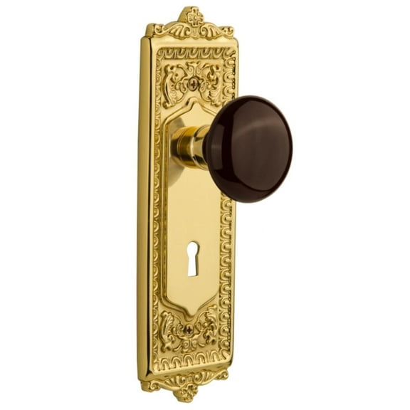Nostalgic Warehouse Eadbrn_Prv_238_Kh Brown Porcelain Privacy Door Knob Set - Brass