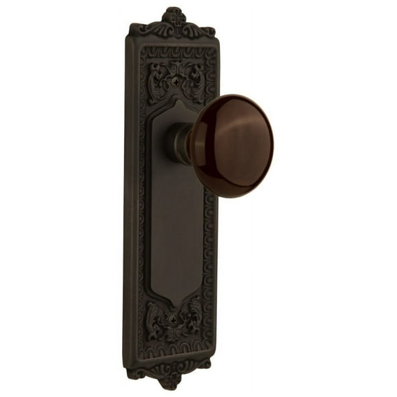 Nostalgic Warehouse Eadbrn_Psg_238_Nk Brown Porcelain Passage Door Knob Set - Bronze