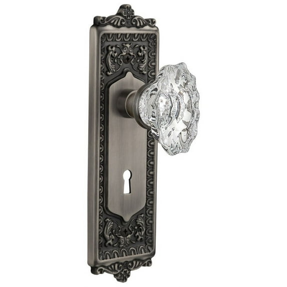 Nostalgic Warehouse Eadcha_Dp_Kh Vintage Chateau Fluted Crystal Dummy Door Knob Set - Grey