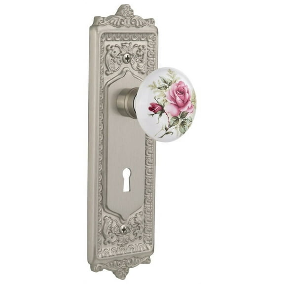 Nostalgic Warehouse Eadros_Dp_Kh Rose Porcelain Solid Brass Dummy Door Knob Set - Nickel
