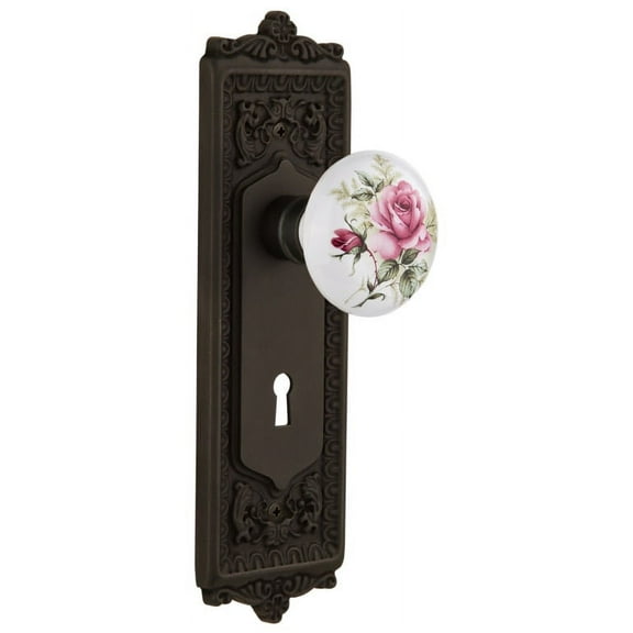 Nostalgic Warehouse Eadros_Prv_238_Kh Rose Porcelain Solid Brass Privacy Door Knob Set -