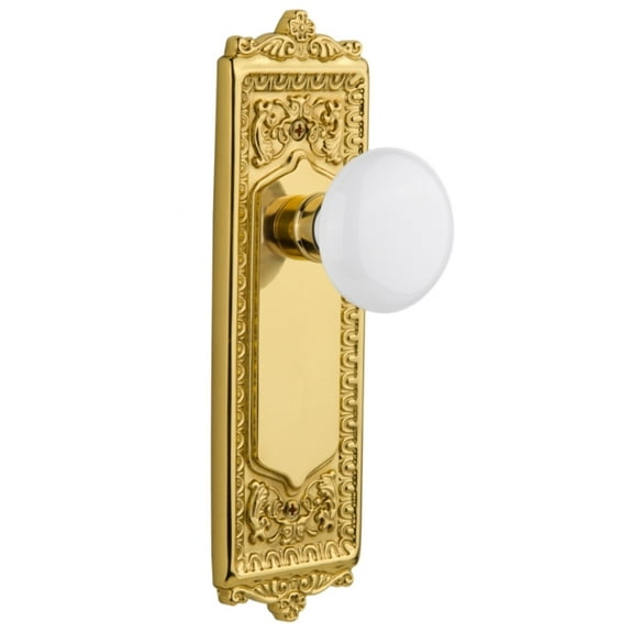 Nostalgic Warehouse Eadwhi_Dp_Nk White Porcelain Solid Brass Dummy Door Knob Set - Brass