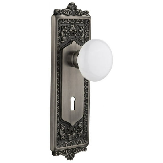 Nostalgic Warehouse Eadwhi_Prv_234_Kh White Porcelain Solid Brass Privacy Door Knob Set -