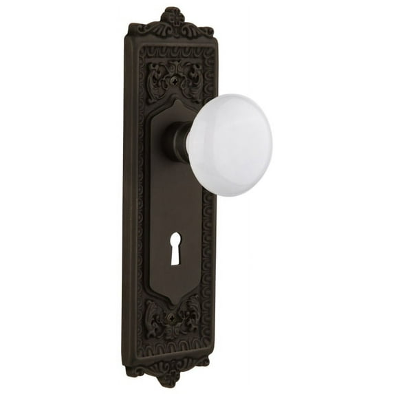 Nostalgic Warehouse Eadwhi_Psg_238_Kh White Porcelain Solid Brass Passage Door Knob Set -