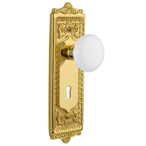 Nostalgic Warehouse Eadwhi_Psg_238_Kh White Porcelain Solid Brass Passage Door Knob Set -