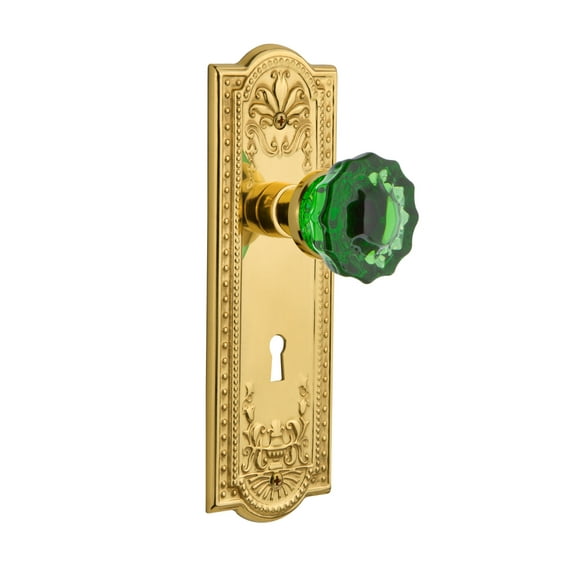 Nostalgic Warehouse Emerald Crystal Door Knob with Meadows Plate