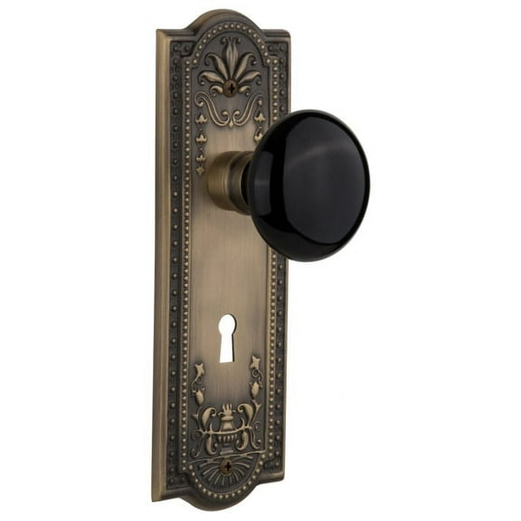 Nostalgic Warehouse Meablk_Prv_238_Kh Black Porcelain Solid Brass Privacy Door Knob Set -
