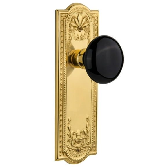 Nostalgic Warehouse Meablk_Psg_238_Nk Black Porcelain Solid Brass Passage Door Knob Set -