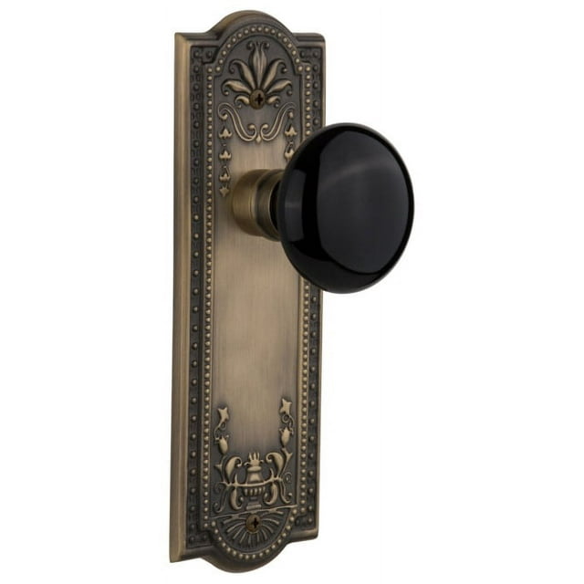 Nostalgic Warehouse Meablk_Sd_Nk Black Porcelain Solid Brass Single Dummy Door Knob -