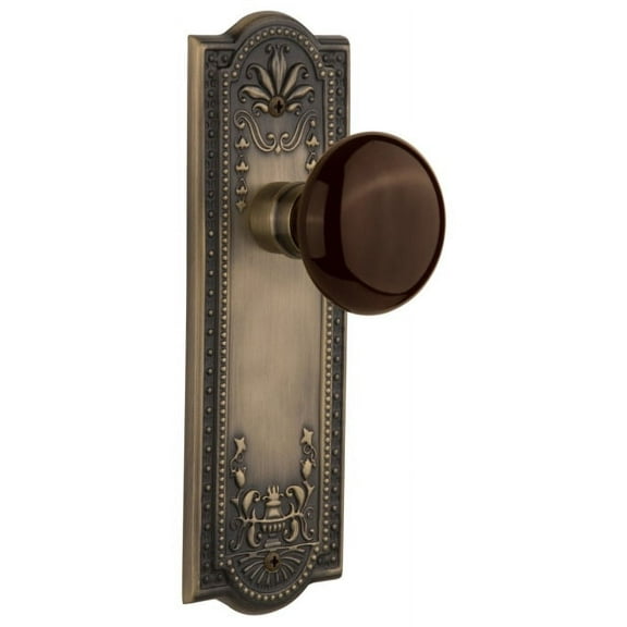 Nostalgic Warehouse Meabrn_Prv_234_Nk Brown Porcelain Solid Brass Privacy Door Knob Set -