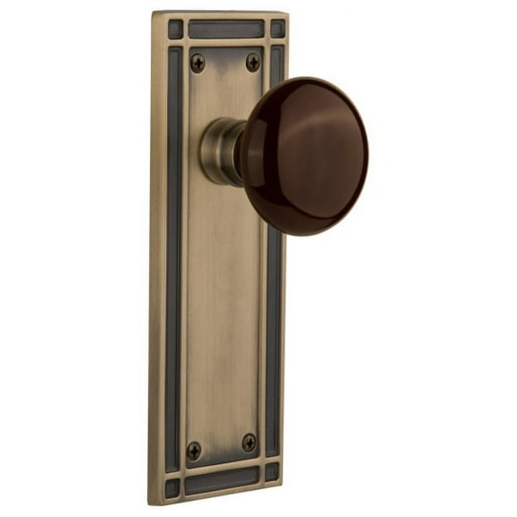 Nostalgic Warehouse Misbrn_Prv_234_Nk Brown Porcelain Solid Brass Privacy Door Knob Set -