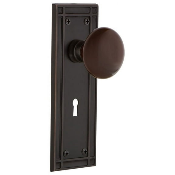 Nostalgic Warehouse Misbrn_Psg_238_Kh Brown Porcelain Solid Brass Passage Door Knob Set -