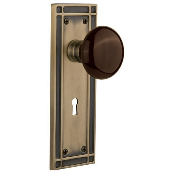 Nostalgic Warehouse Misbrn_Sd_Kh Brown Porcelain Solid Brass Single Dummy Door Knob -