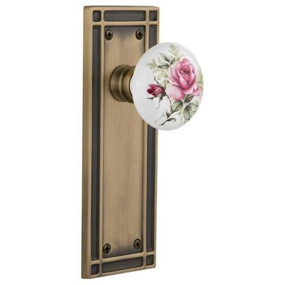 Nostalgic Warehouse Misros_Sd_Nk Rose Porcelain Solid Brass Single Dummy Door Knob - Brass