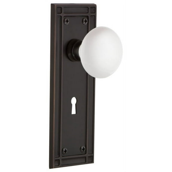 Nostalgic Warehouse Miswhi_Dp_Kh White Porcelain Solid Brass Dummy Door Knob Set - Bronze