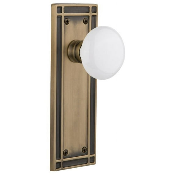 Nostalgic Warehouse Miswhi_Prv_238_Nk White Porcelain Solid Brass Privacy Door Knob Set -