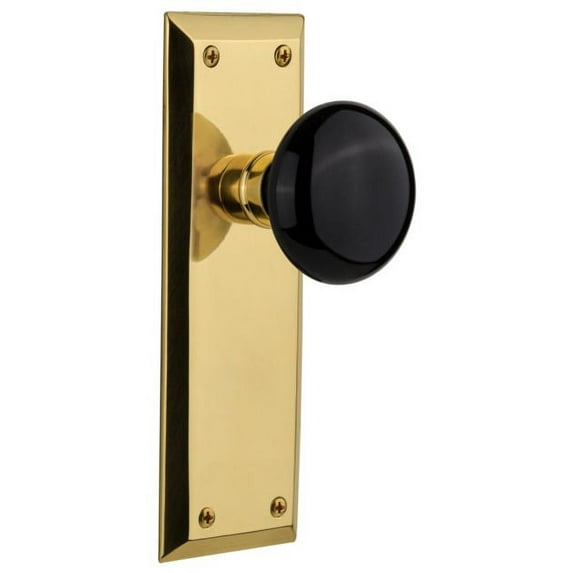 Nostalgic Warehouse Nykblk_Prv_234_Nk Black Porcelain Solid Brass Privacy Door Knob Set -
