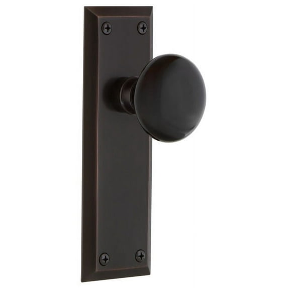 Nostalgic Warehouse Nykblk_Psg_234_Nk Black Porcelain Solid Brass Passage Door Knob Set -