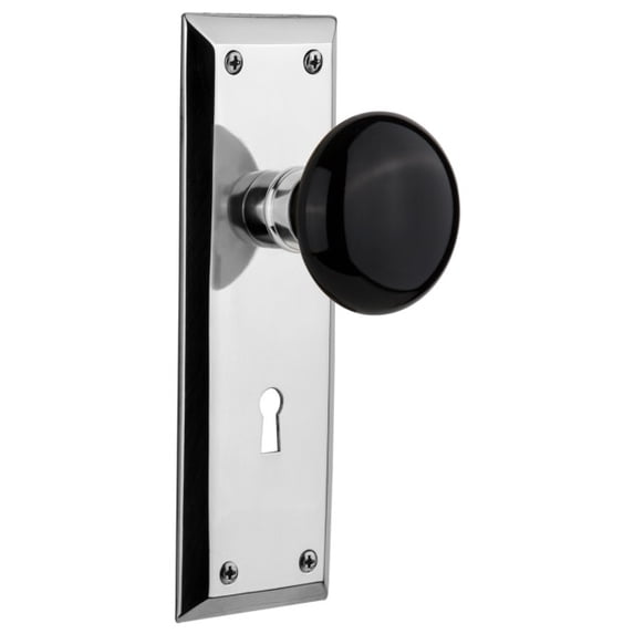 Nostalgic Warehouse Nykblk_Psg_238_Kh Black Porcelain Solid Brass Passage Door Knob Set -