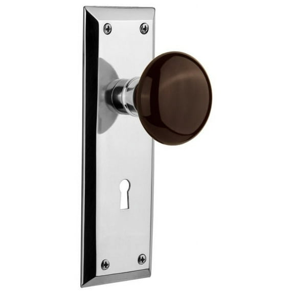 Nostalgic Warehouse Nykbrn_Prv_234_Kh Brown Porcelain Solid Brass Privacy Door Knob Set -