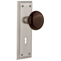 Nostalgic Warehouse Nykbrn_Psg_238_Kh Brown Porcelain Solid Brass Passage Door Knob Set -