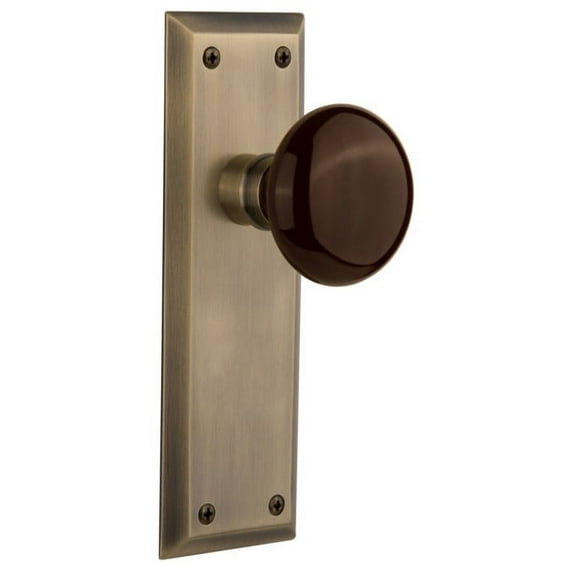 Nostalgic Warehouse Nykbrn_Psg_238_Nk Brown Porcelain Solid Brass Passage Door Knob Set -
