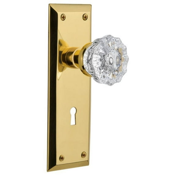 Nostalgic Warehouse Nykcry_Prv_234_Kh Crystal Solid Brass Privacy Door Knob Set - Brass