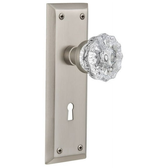 Nostalgic Warehouse Nykcry_Psg_234_Kh Crystal Solid Brass Passage Door Knob Set - Nickel