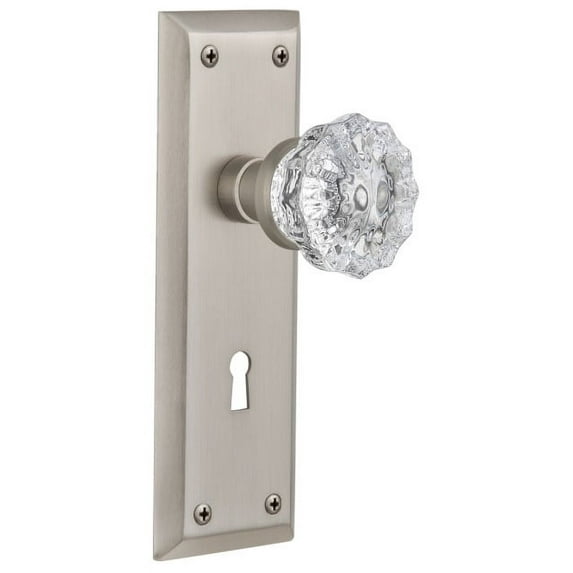 Nostalgic Warehouse Nykcry_Psg_234_Kh Crystal Solid Brass Passage Door Knob Set - Nickel