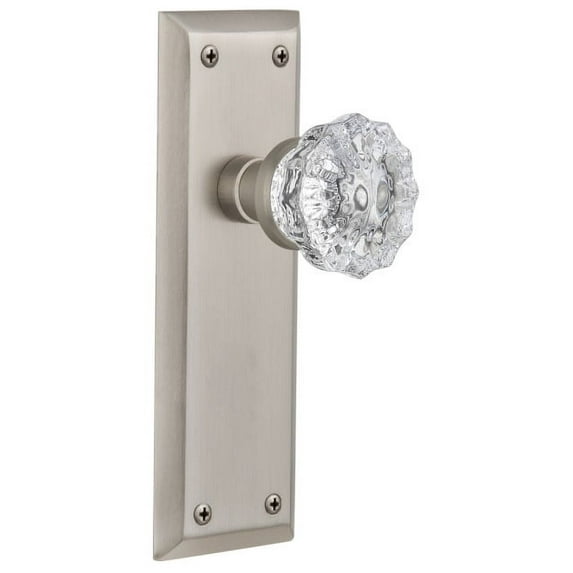Nostalgic Warehouse Nykcry_Prv_234_Nk Crystal Solid Brass Privacy Door Knob Set - Nickel