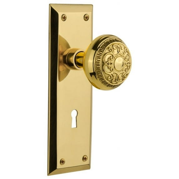 Nostalgic Warehouse Nykead_Dp_Kh Egg And Dart Solid Brass Dummy Door Knob Set - Brass