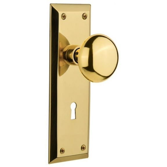 Nostalgic Warehouse Nyknyk_Dp_Kh New York Solid Brass Dummy Door Knob Set - Brass