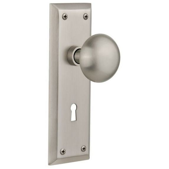 Nostalgic Warehouse Nyknyk_Prv_234_Kh New York Solid Brass Privacy Door Knob Set - Nickel