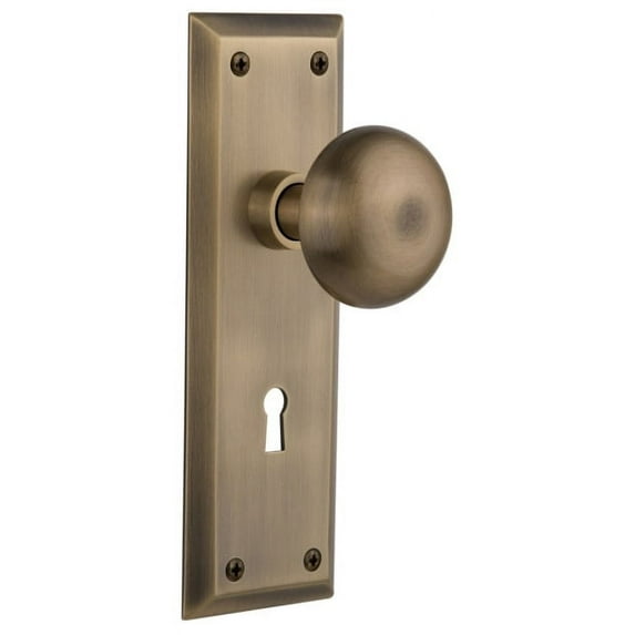 Nostalgic Warehouse Nyknyk_Psg_234_Kh New York Solid Brass Passage Door Knob Set - Brass