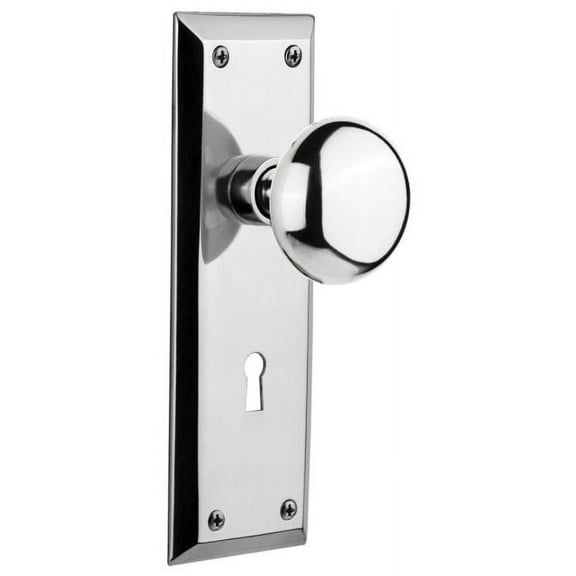 Nostalgic Warehouse Nyknyk_Psg_234_Kh New York Solid Brass Passage Door Knob Set - Chrome