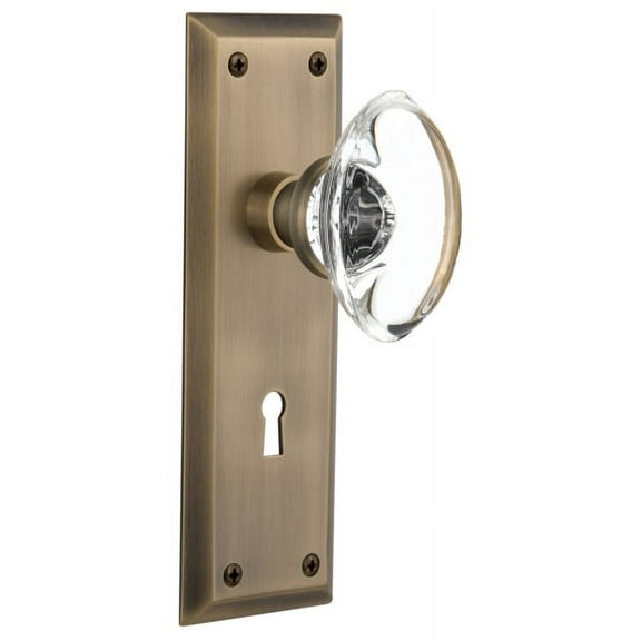 Nostalgic Warehouse Nykocc_Dp_Kh Oval Clear Crystal Solid Brass Dummy Door Knob Set -