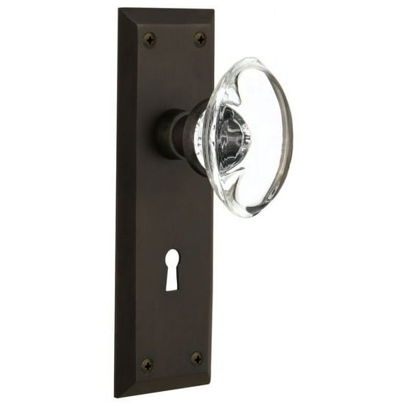Nostalgic Warehouse Nykocc_Prv_234_Kh Oval Clear Crystal Solid Brass Privacy Door Knob Set
