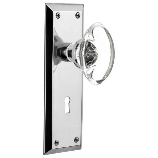 Nostalgic Warehouse Nykocc_Prv_238_Kh Oval Clear Crystal Solid Brass Privacy Door Knob Set