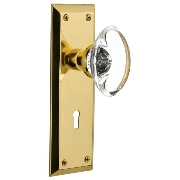 Nostalgic Warehouse Nykocc_Prv_238_Kh Oval Clear Crystal Solid Brass Privacy Door Knob Set