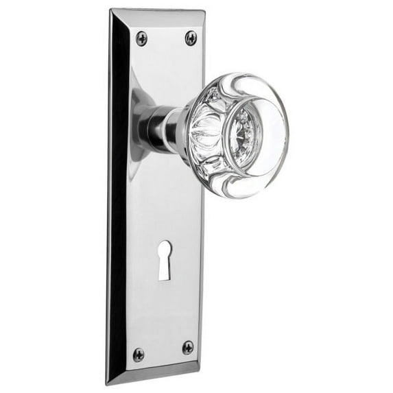 Nostalgic Warehouse Nykrcc_Dp_Kh Round Clear Crystal Solid Brass Dummy Door Knob Set -