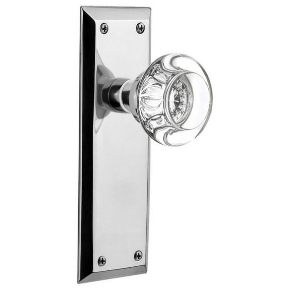 Nostalgic Warehouse Nykrcc_Dp_Nk Round Clear Crystal Solid Brass Dummy Door Knob Set -