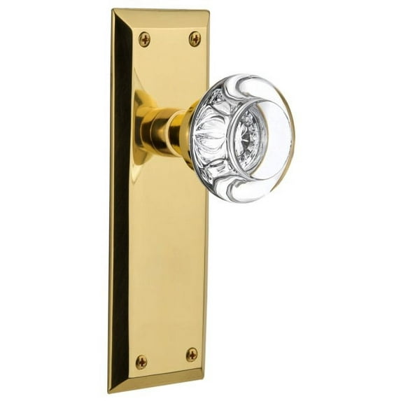 Nostalgic Warehouse Nykrcc_Psg_238_Nk Round Clear Crystal Solid Brass Passage Door Knob