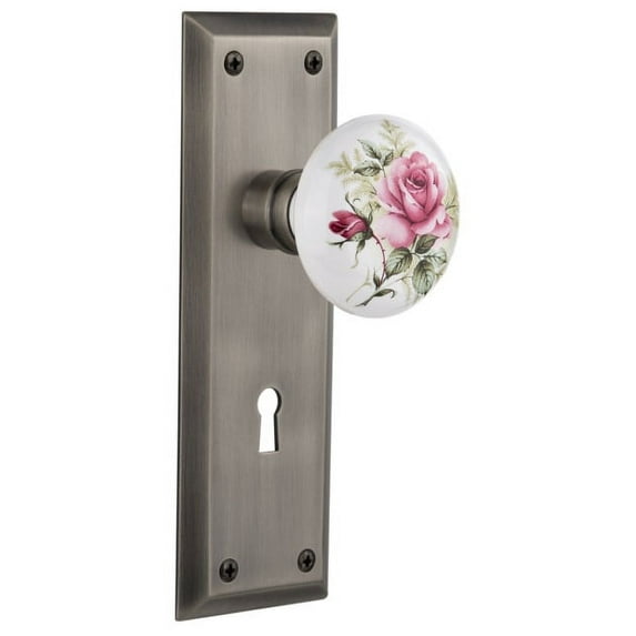 Nostalgic Warehouse Nykros_Prv_234_Kh Rose Porcelain Solid Brass Privacy Door Knob Set -
